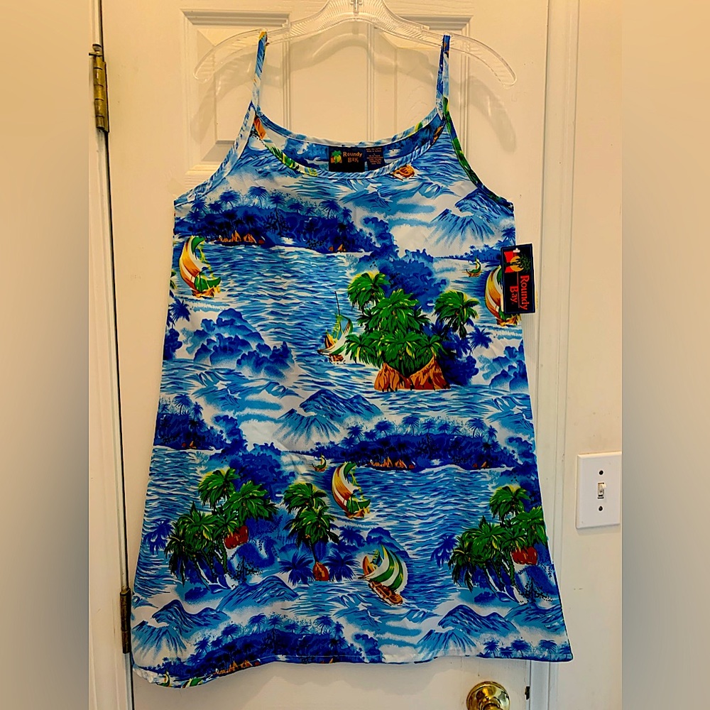 Richly colored spaghetti trap mini sun dress, Made by Roundy Bay, size L
